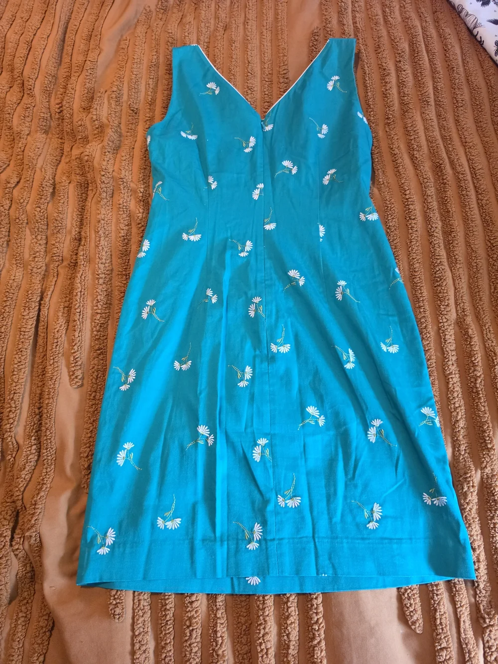 Vintage Amanda Smith Petite Teal Daisy Embroidered Shift Dress - Size 2P